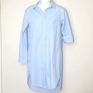 Zara Trafaluc Button down shirt dress long sleeve blue white micro stripe pocket